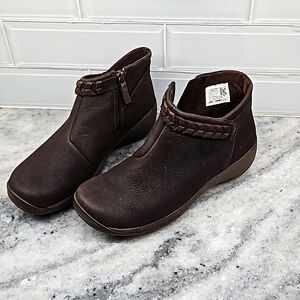 Merrell Braided Bluff  Brown Leather Zip Up Ankle Boot Air Cushion Size 7